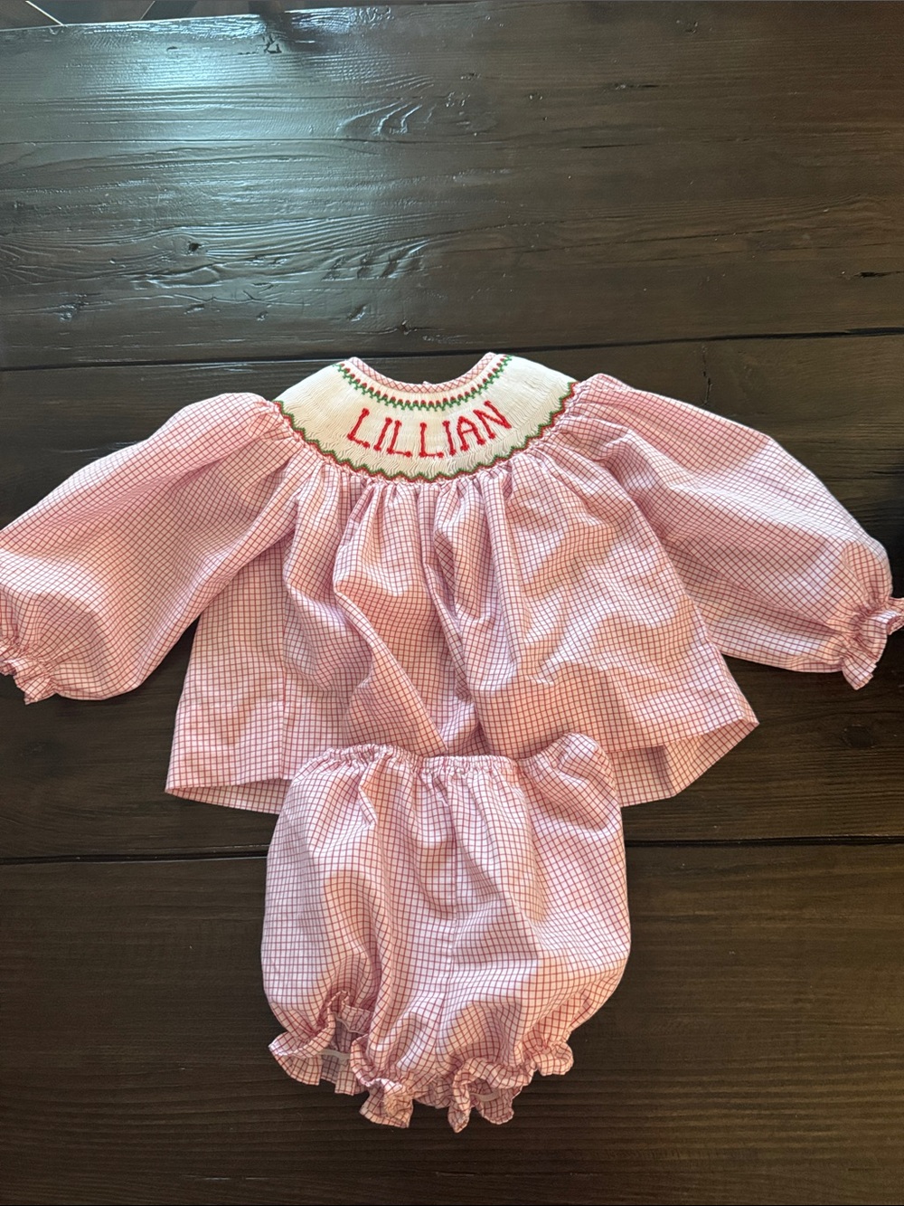 “LILLIAN” CECIL & LOU Pink Gingham Kids Matching Set with Smocked Yoke
